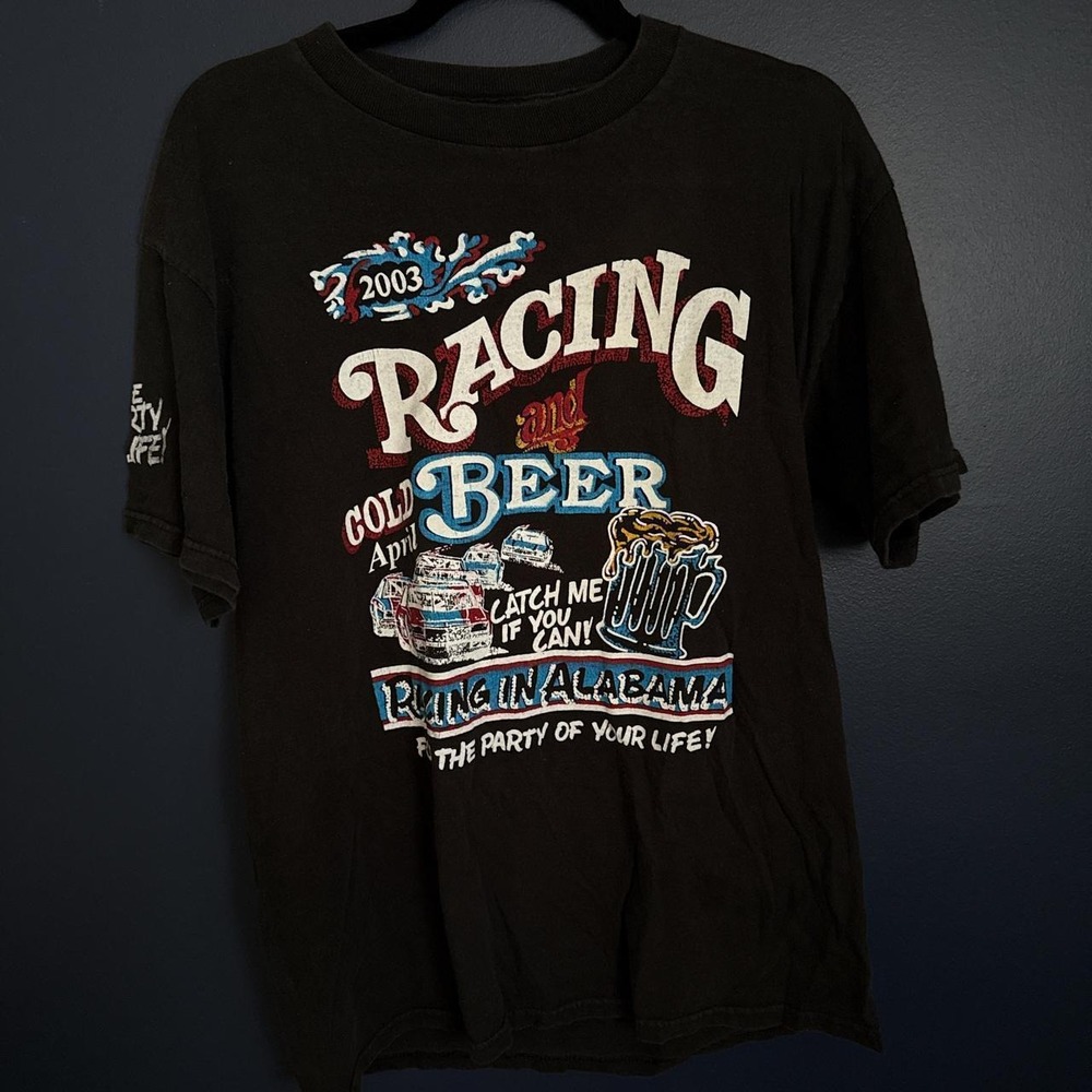 Vintage 2003 Racing and Beer Alabama Delta Pro Weight T-Shirt Black Mens M